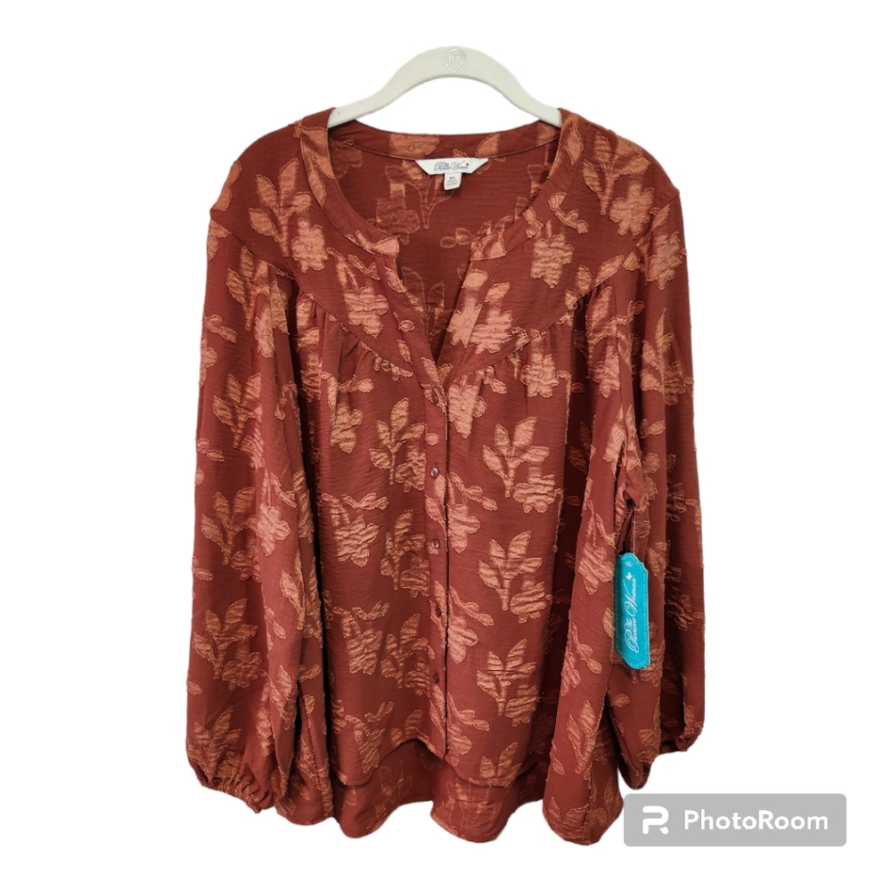 PIONEER WOMEN  Womens Orange Floral Stitch Shirt Tunic NWT XXL